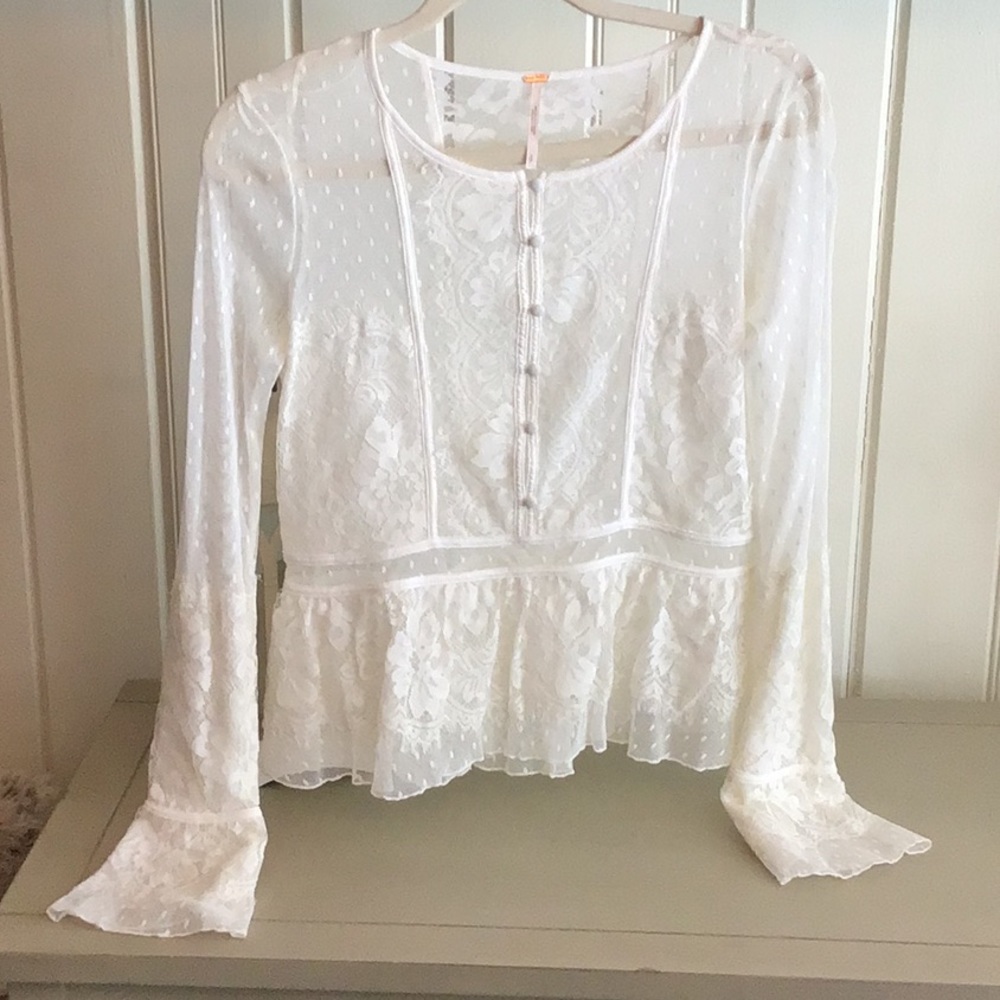 FREE PEOPLE BEAUTIFUL SHEER LACE TOP - Picture 15 of 16